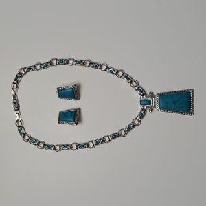 Turquoise Necklace with Clip-On Earrings